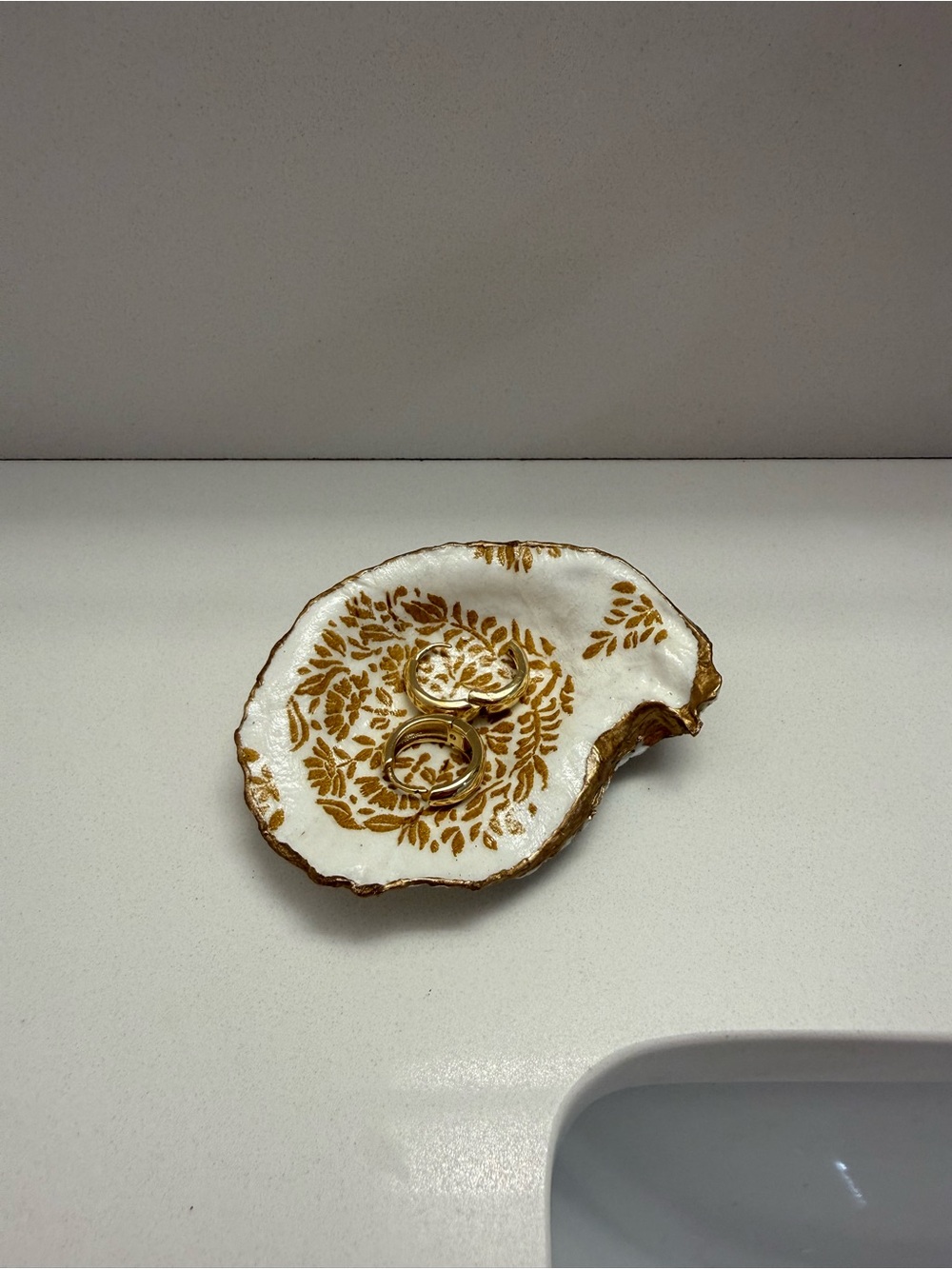 Handmade Oyster Jewelry Dish with Golf Leaf Dipped Edges
